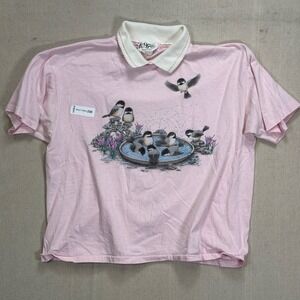 Buckaroo Barrel‎ Old Country Store Pink Bird Fountain Polo Shirt Women's Size XL